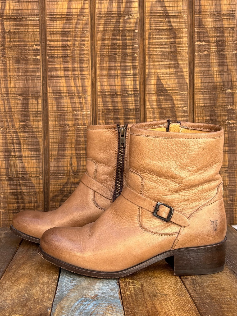 Frye Lynn Buckle Strap Taupe Ankle Boots